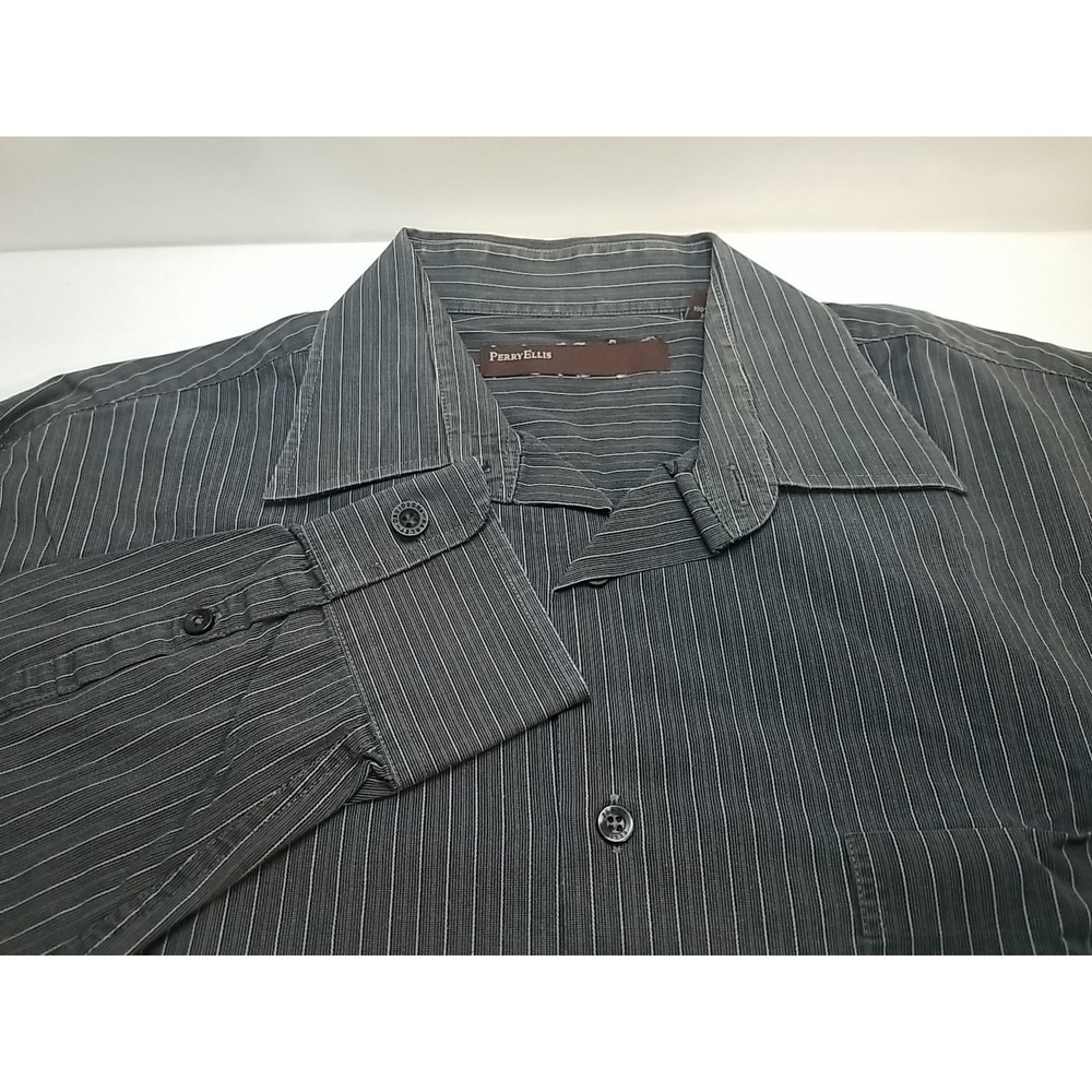 Perry Ellis Shirt Mens Large Button Up‎ Pinstripes Long Sleeve Cotton